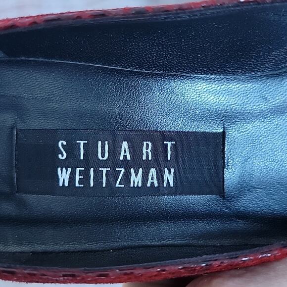 80s Vintage Stuart Weitzman Cherry Red Snakeskin Embossed Leather Heels Size 6 - Picture 9 of 12